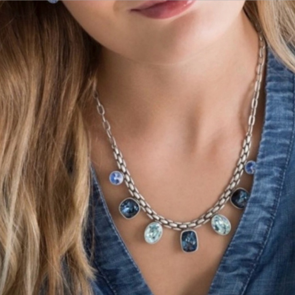 Elegant Silver and Blue Basket Weave Necklace and Earrings
